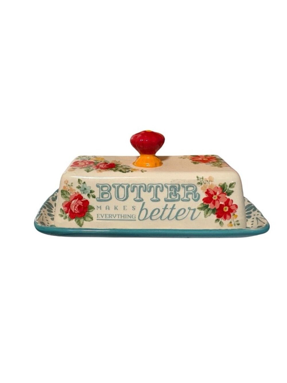 *Pioneer Woman Vintage Floral Butter Dish Stoneware - 116254.01